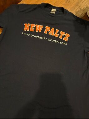 Gildan Navy Crewneck T-Shirt with Orange Accent